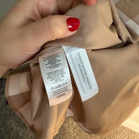 Ann Taylor Trench Coat Womens Medium Tan White Checked Double-Breasted Classic - Picture 5 of 5